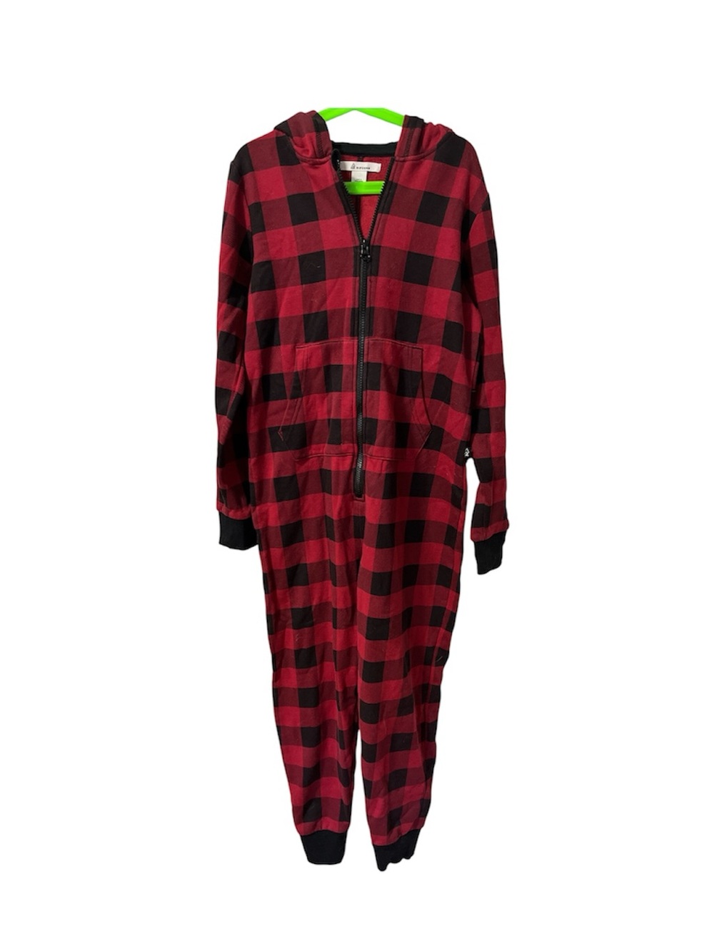 Ripzone Kids Red and Black Buffalo Plaid Hooded Zip Pajama Onesie